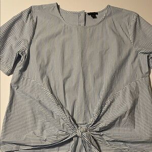 Ann Taylor Blue and White Striped Knot-Front Short Sleeve Top